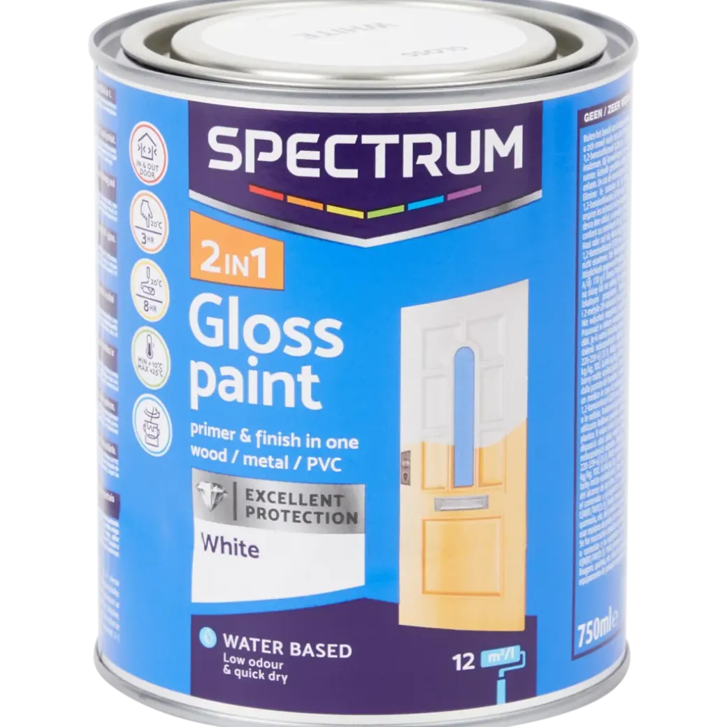 Spectrum 2-in-1 hoogglans verf wit Wit 750 ml | Action NL