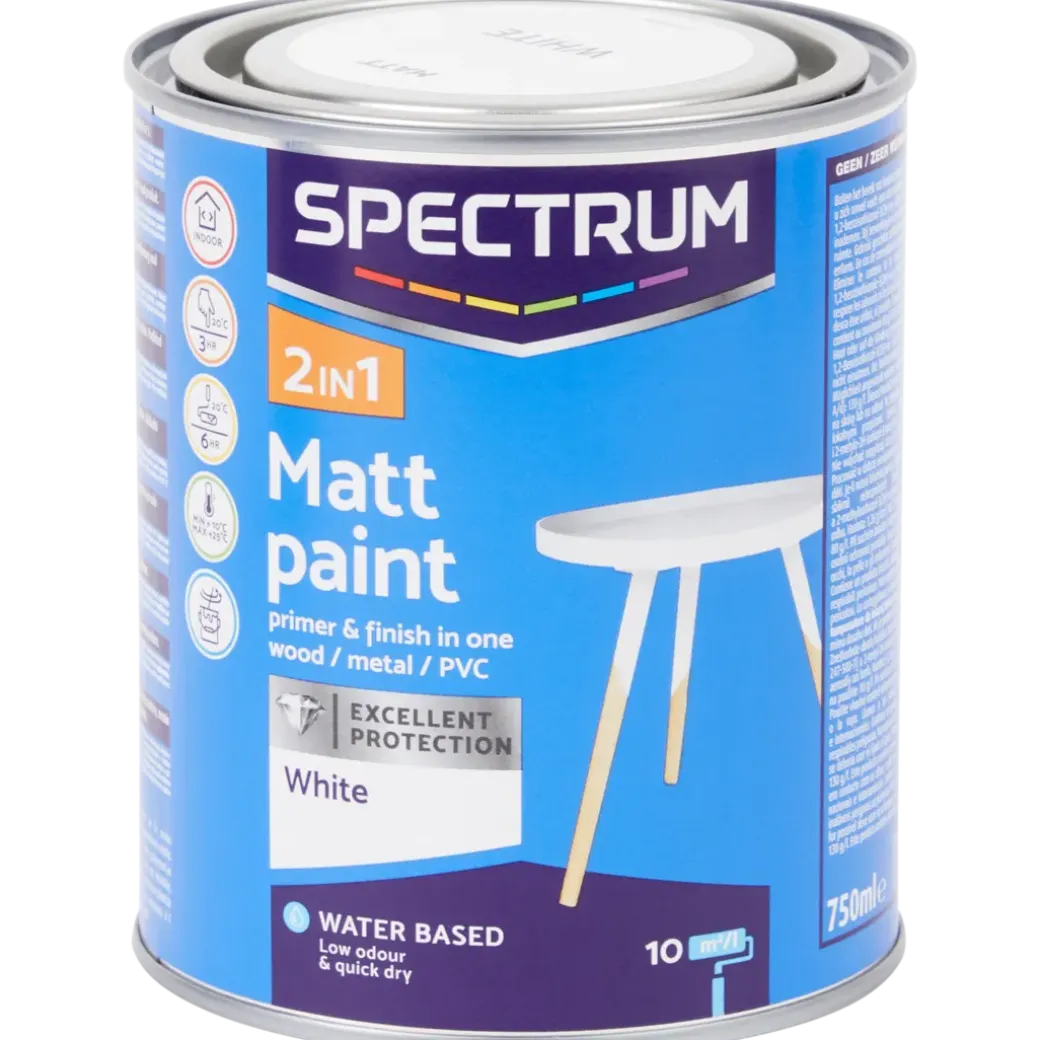 Spectrum 2-in-1 matte verf wit Wit 750 ml | Action NL