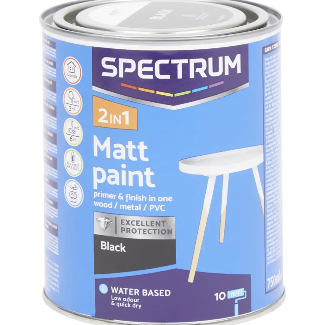 Spectrum 2-in-1 matte verf Zwart Zwart 750 ml | Action NL