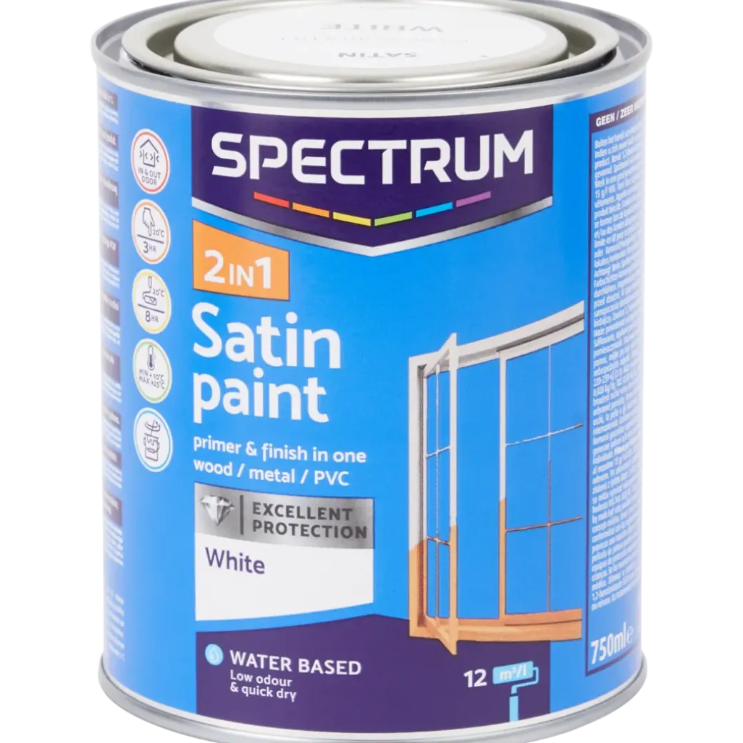 Spectrum 2-in-1 satijnglans verf wit Wit 750 ml | Action NL