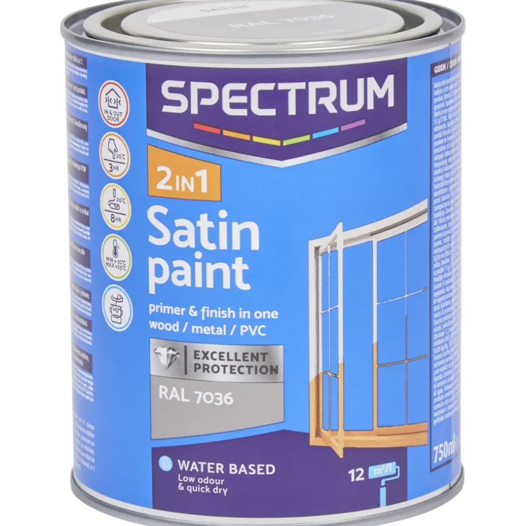 Spectrum 2-in-1 zijdeglanslak RAL 7036 Grijs 750 ml | Action NL